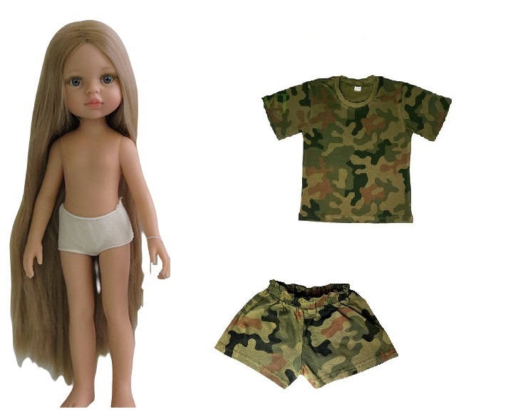 Lalka 32cm blond włosy szorty i t-shirt moro Wz-93
