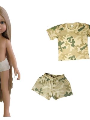 Lalka 32cm blond włosy szorty i t-shirt moro pustynne