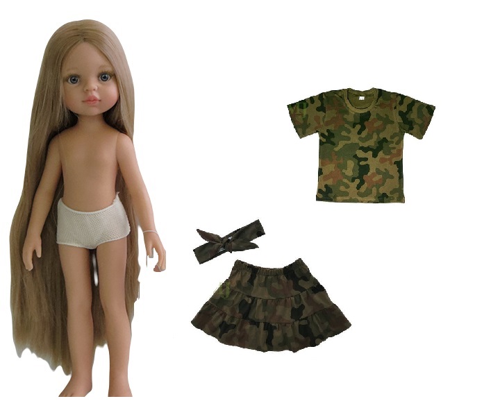 Lalka 32cm blond włosy w t-shircie i spódniczce moro WZ-93