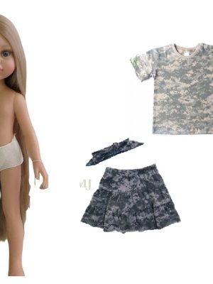 Lalka 32cm blond włosy w t-shircie i spódniczce moro pixel